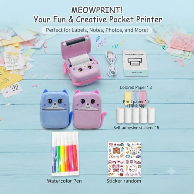 Kitty Mini Inkless Thermal printer with complete accessories